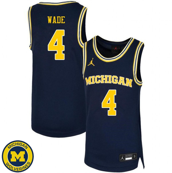 Men's University of Michigan #4 Brandon Wade Navy Basketball Jersey